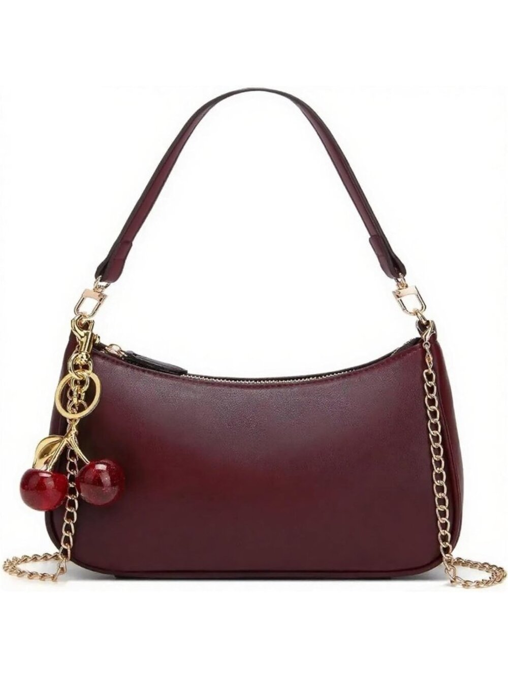 Chic Black Hobo Shoulder Bag for Women, Retro Cherry Clutch with Removable